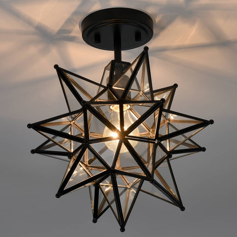 Black Moravian Star Ceiling Light Clear Glass Shade
